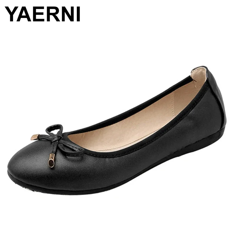 YAERNI Women Foldable Ballet Flats Portable Travel Fold up Shoes Woman Round Toe Bowknot Slip On Casual Shoes for Spring Autumn