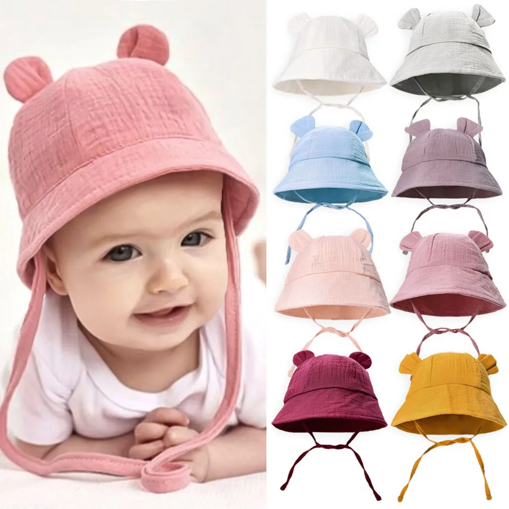 

Newborn Boys Girls Bucket Hat Summer Kids Toddler Panama Cap 0 to 12 Months Soft Cotton Baby Sun Hat With Ears Cute Bunny
