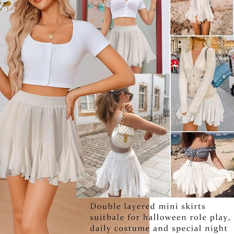 Women's Pleated Skater Skirt Basic Casual High Waist Ruffles Flared Mini Lingerie Skirts Super Cute Sweet Women Skirt