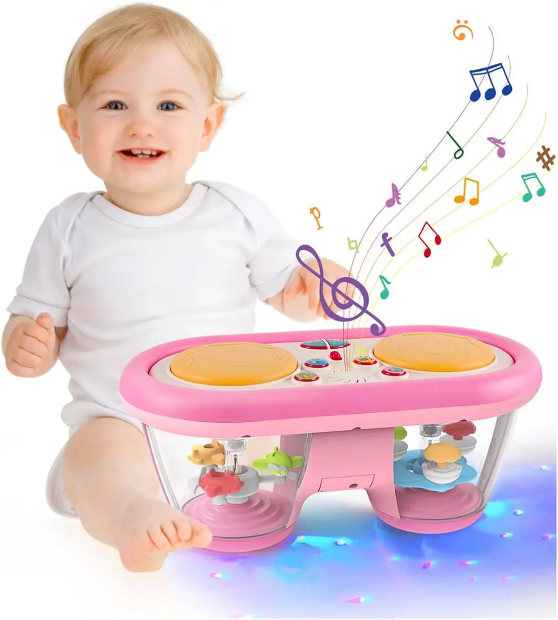 Giocattolo musicale multifunzionale per bambini, batteria elettronica che gioca a mano, con luci lampeggianti ed effetti sonori, accompagna la crescita del bambino