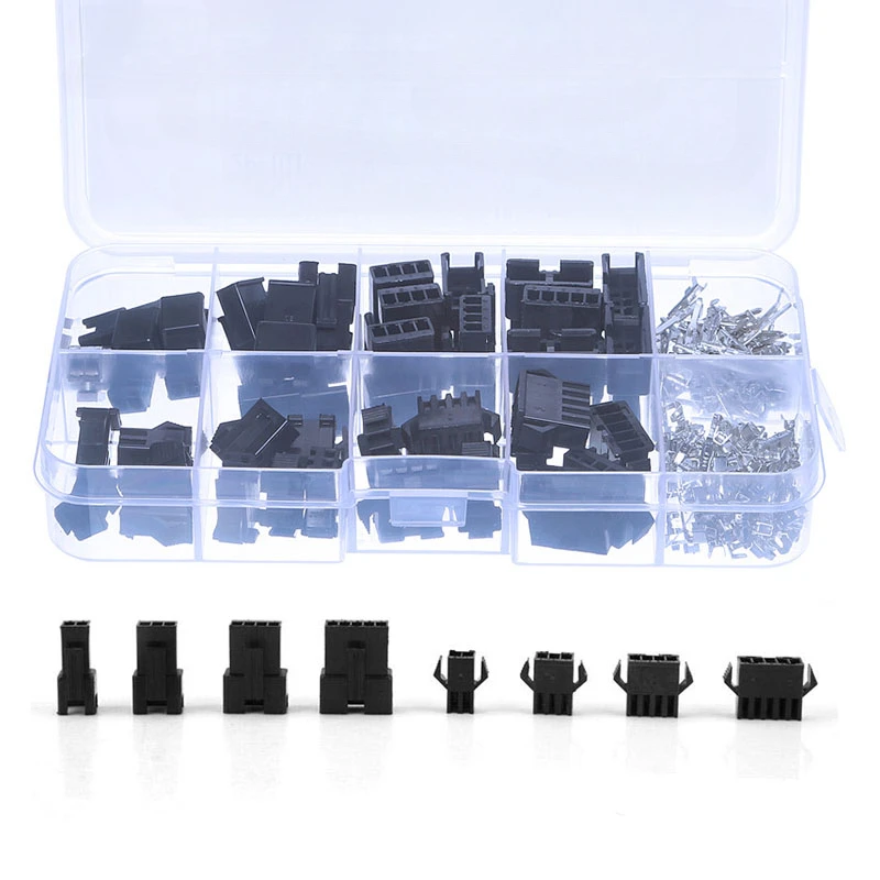 200PCS 2.54mm Pitch 2/3/4/5Pin JST SM Connectors Male and Female Header Plug Housing Pin Connectors Crimp Terminal Adapter