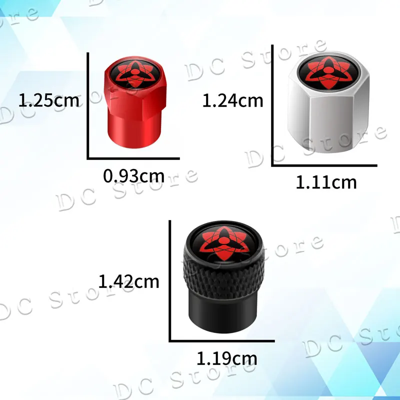 4pcs/Set Sharingan Eye Japanese Anime Emblem Car Valve Caps Wheel Tires Air Tyre Stem Protective Covers For Universal Cars Decor