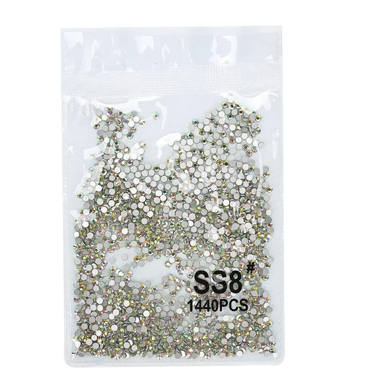 1440 pz/1 borsa Nail Art diamanti SS3-SS8 Top Gillter cristallo strass 3D retro piatto Non Hotfix fondo trasparente Ultra scintillante