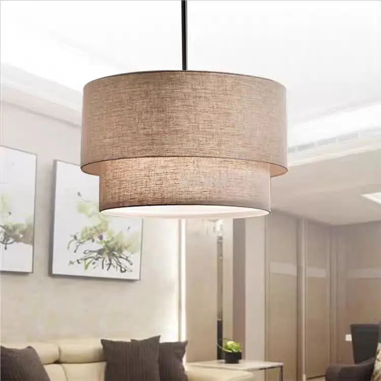 

American Double Linen Fabric Pendant Light LED Minimalist Dining Room ceiling hanging lamp Living room Bedroom country lamp
