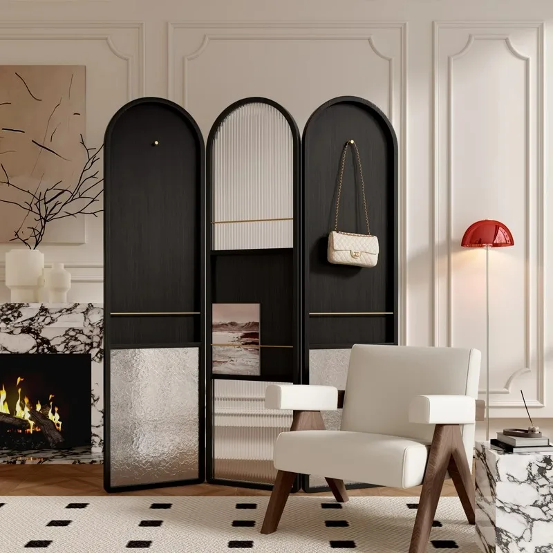 

Solid wood screen glass partition light luxury design multi-functional shelf living room entrance