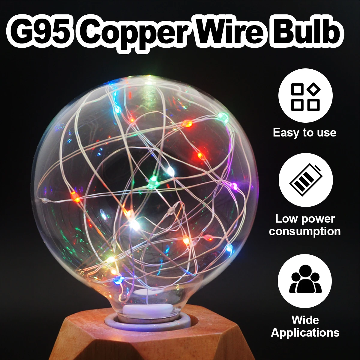 

Красочная светодиодная лампа из медной проволоки E27 Edison G95, шаровая лампа Rgb, декоративная лампа накаливания, гирлянда, винт 220 В, вечеринка для украшения