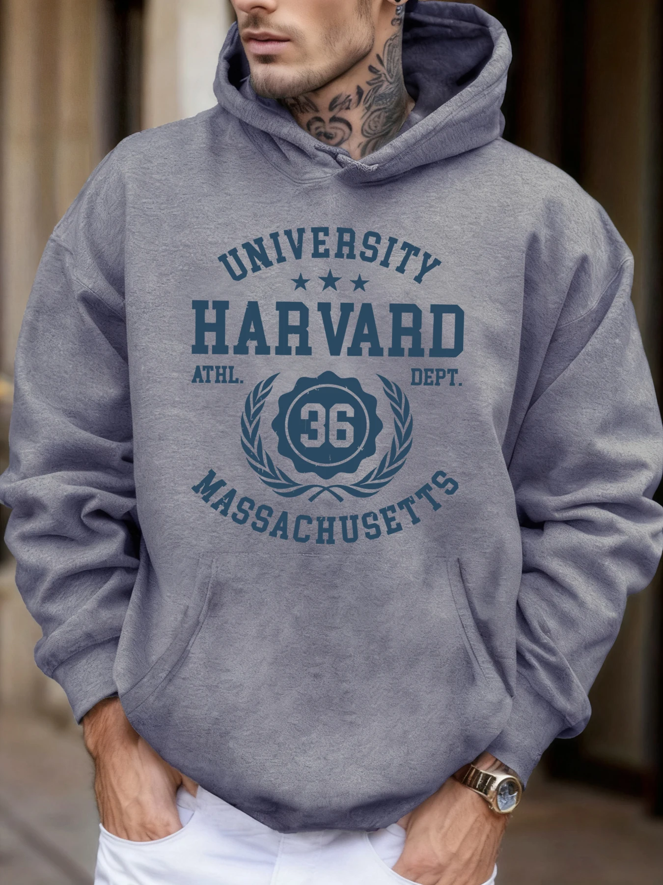 University Harvard Massachusetts Print Autumn Soft Hoodie Men'S Fleece Loose Pullover Sport Jogging Sweatshirt Casual Street Top view 3