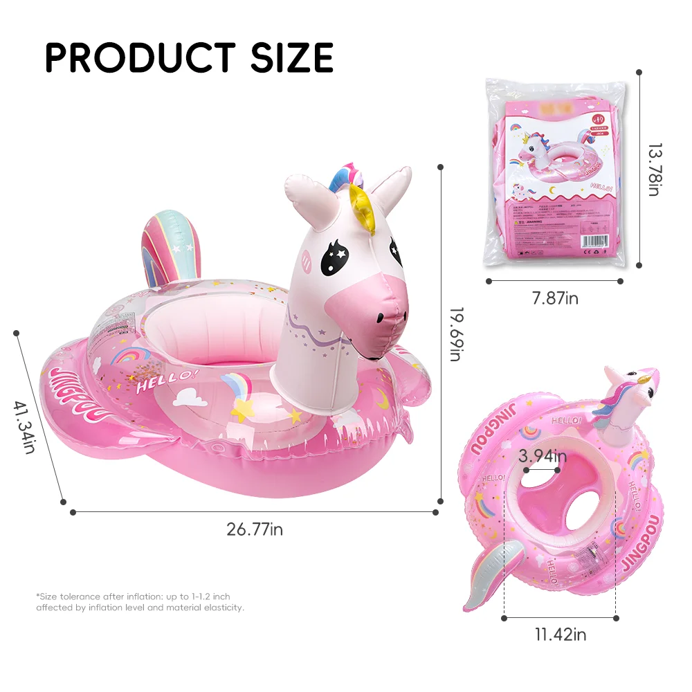 Girls Pony Swim Ring with Anti-Tip Seat, Cute Inflatable Pool Float Boat, Safe Toddler Summer Water Toy Beach