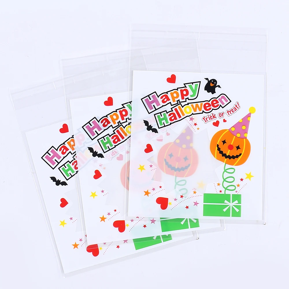 100Pcs Halloween Candy Bags Self Adhesive Cookie Bags Snack Gift Craft Packing Treat Bags Party Supplies