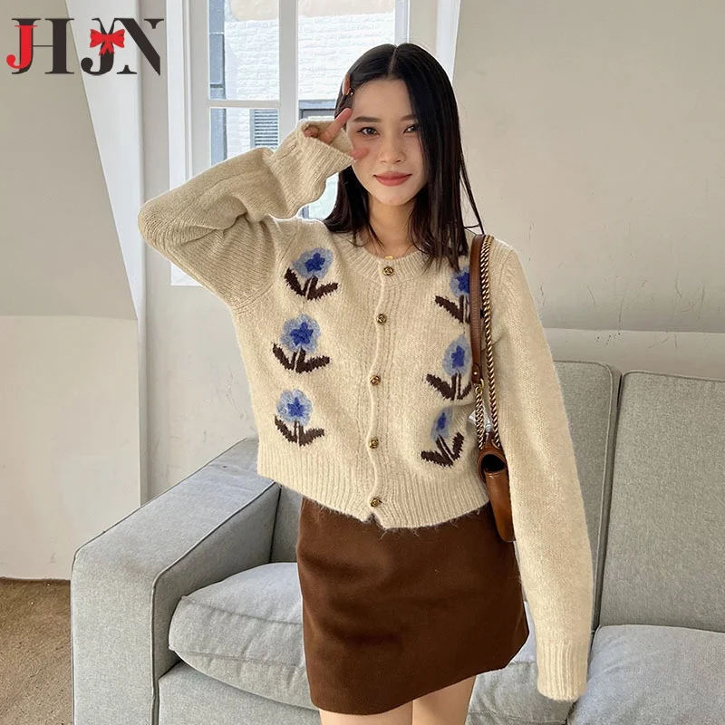 Women Autumn/Winter New Style Round neck Colour blocking Knitted Cardigan Loose Versatile Temperament Jumper Jacket