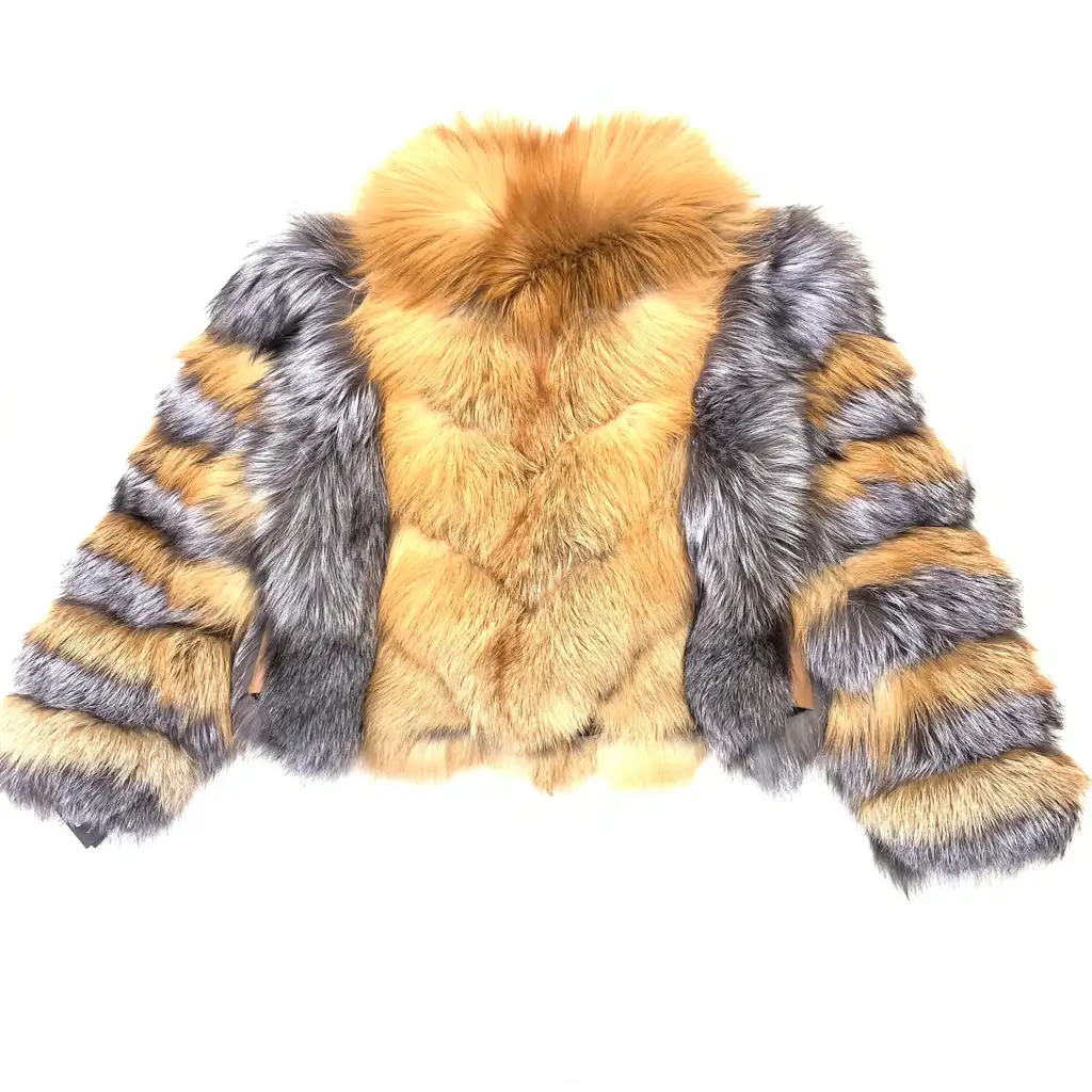 Winter 2025 Cold Weather Thick Warmer Super Nice Quality Silver Fox Fur Jacket Natural Red Fox Fur Coat