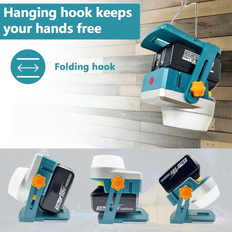 أضواء البناء المحمولة LED ضوء العمل لماكيتا/ديوالت/ميلووكي/بوش 14-18 فولت بطاريات ليثيوم ضوء التخييم في الهواء الطلق