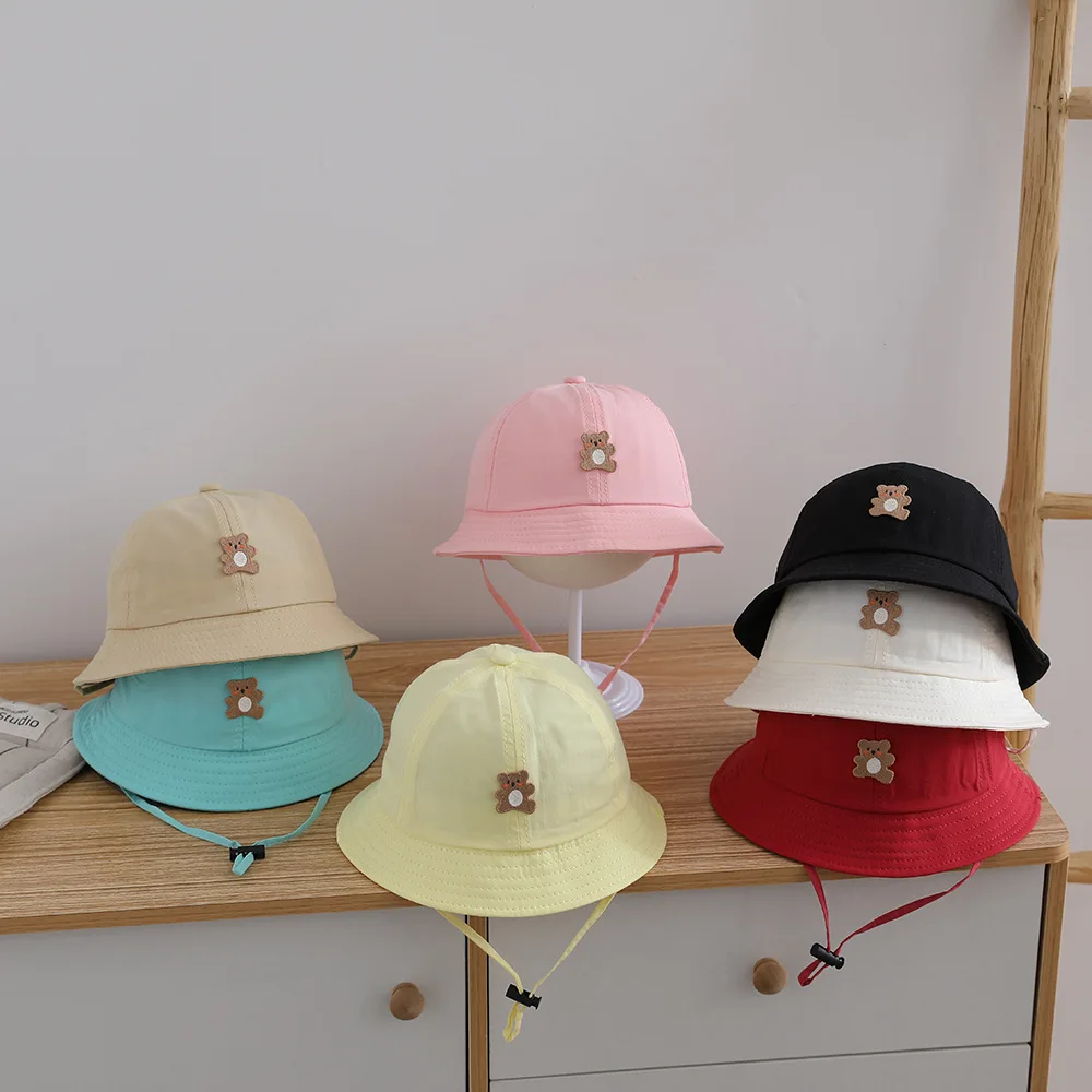 Kids Sun Protection Outdoor Leisure Cap 48-50cm Spring Summer Girls Bear Pattern Fisher Hat Boy Bucket Hat Children Caps