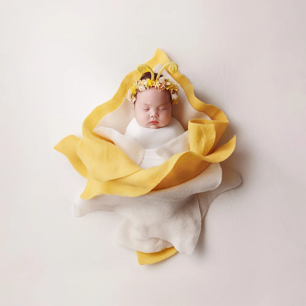Newborn Wrap Theme Photography Props Set Headband Soft Felt Fabric Butterfly&flower Bud Styling Props Professional Studio Shoot