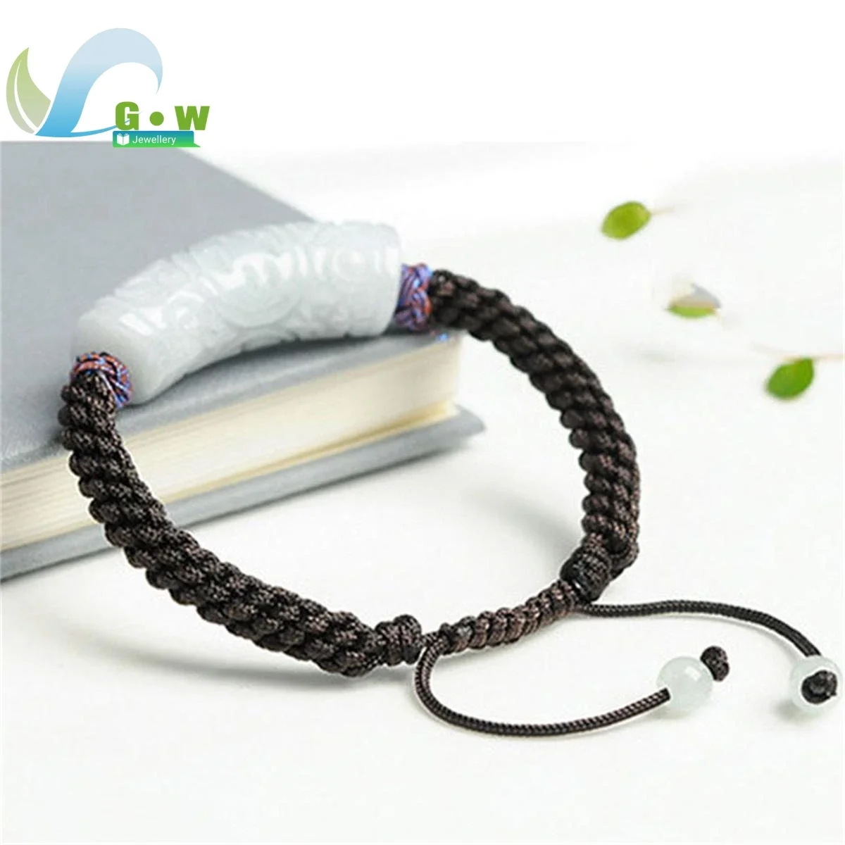 Natural A-grade Jade Curved Bar Blessing Lucky Continuous Bracelet Handmade Weaved Rope Transfer for Men Women's Couple Bracelet