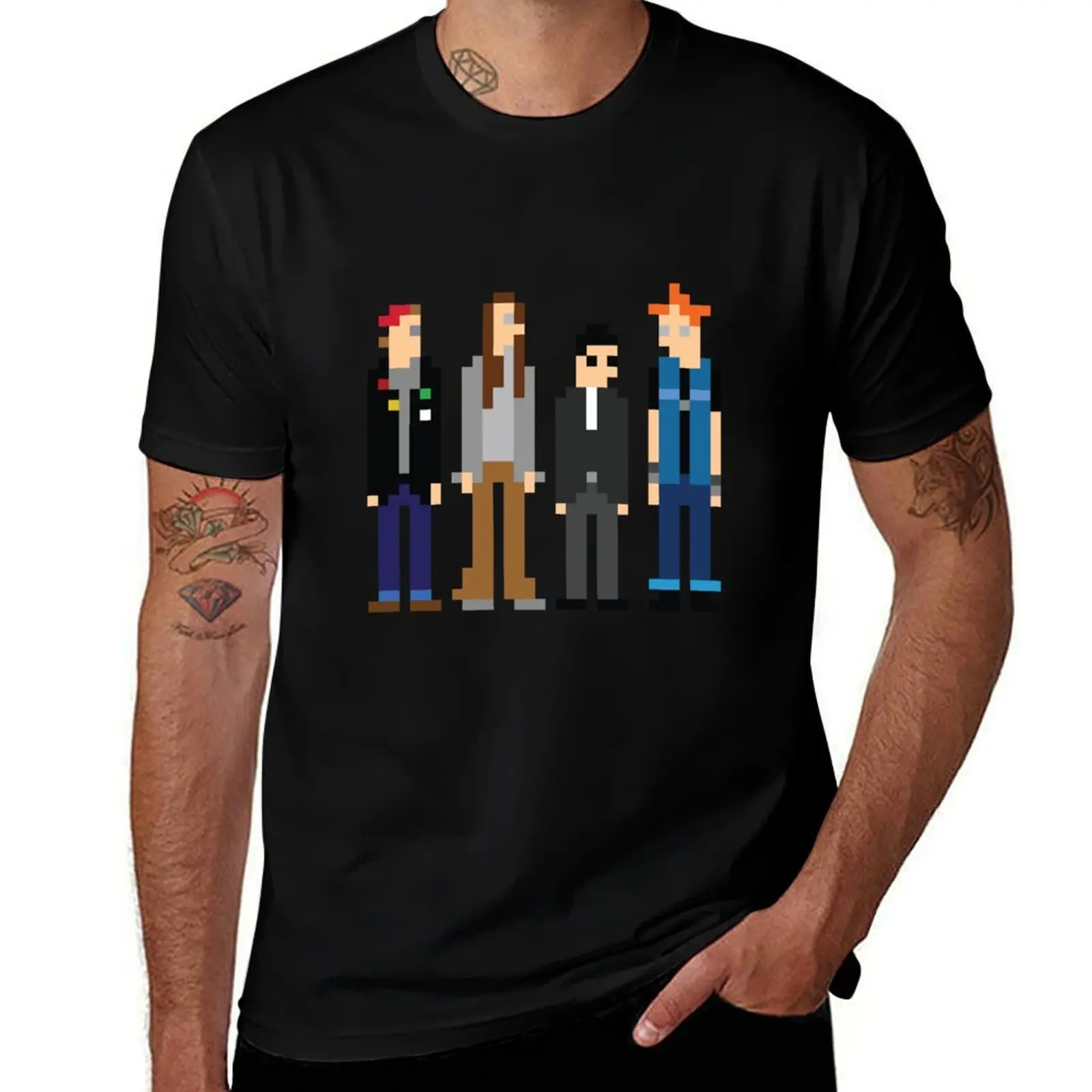 Rick, Neil, Mike and Vyvyan - Pixel Art - The Young Ones Inspired T-Shirt Casual Basic Short Sleeve T-Shirt