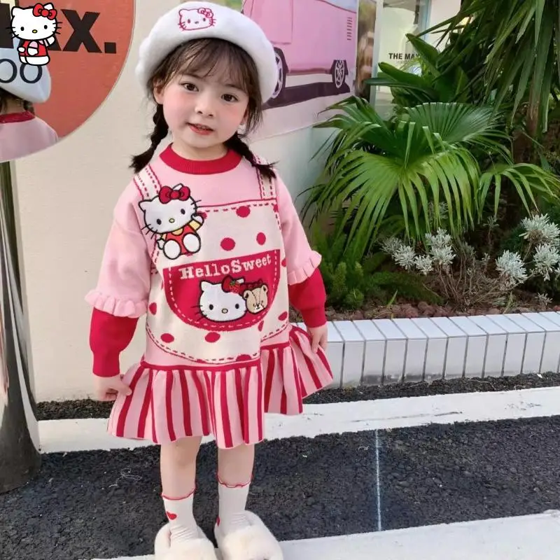 فستان محبوك من سانريو كورومي كاواي للخريف والشتاء، أزياء شتوية بأكمام طويلة، مطرز للطلاب، ملابس أطفال سميكة غير رسمية #2