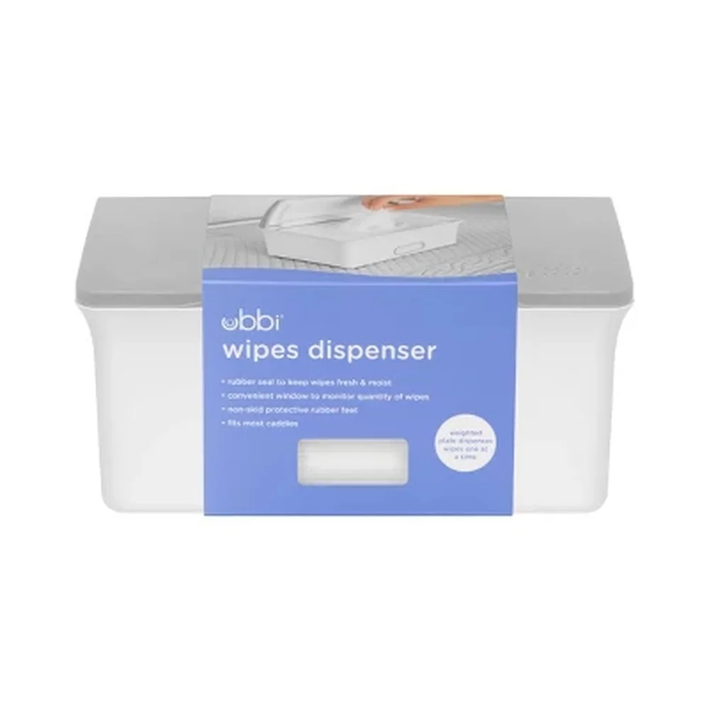 Gray Wipes Dispenser with Weighted Plate Rubber Seal Fresh Baby Wipes Compatible with Diaper Caddies Clear Window Monitor Wipe