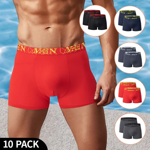 Imagen 2 del producto Paquete de 5/10 ropa interior Boxer con estampado dorado y negro para hombre, cómoda y versátil, de talla grande, Sexy, para deportes de ocio y playa