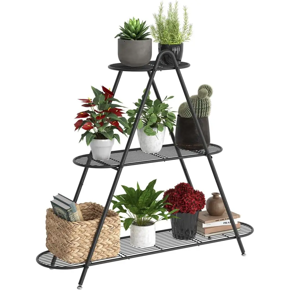 

Трехуровневая металлическая подставка для растений - для дома и улицы, усиленная, черная, органайзер для нескольких горшков