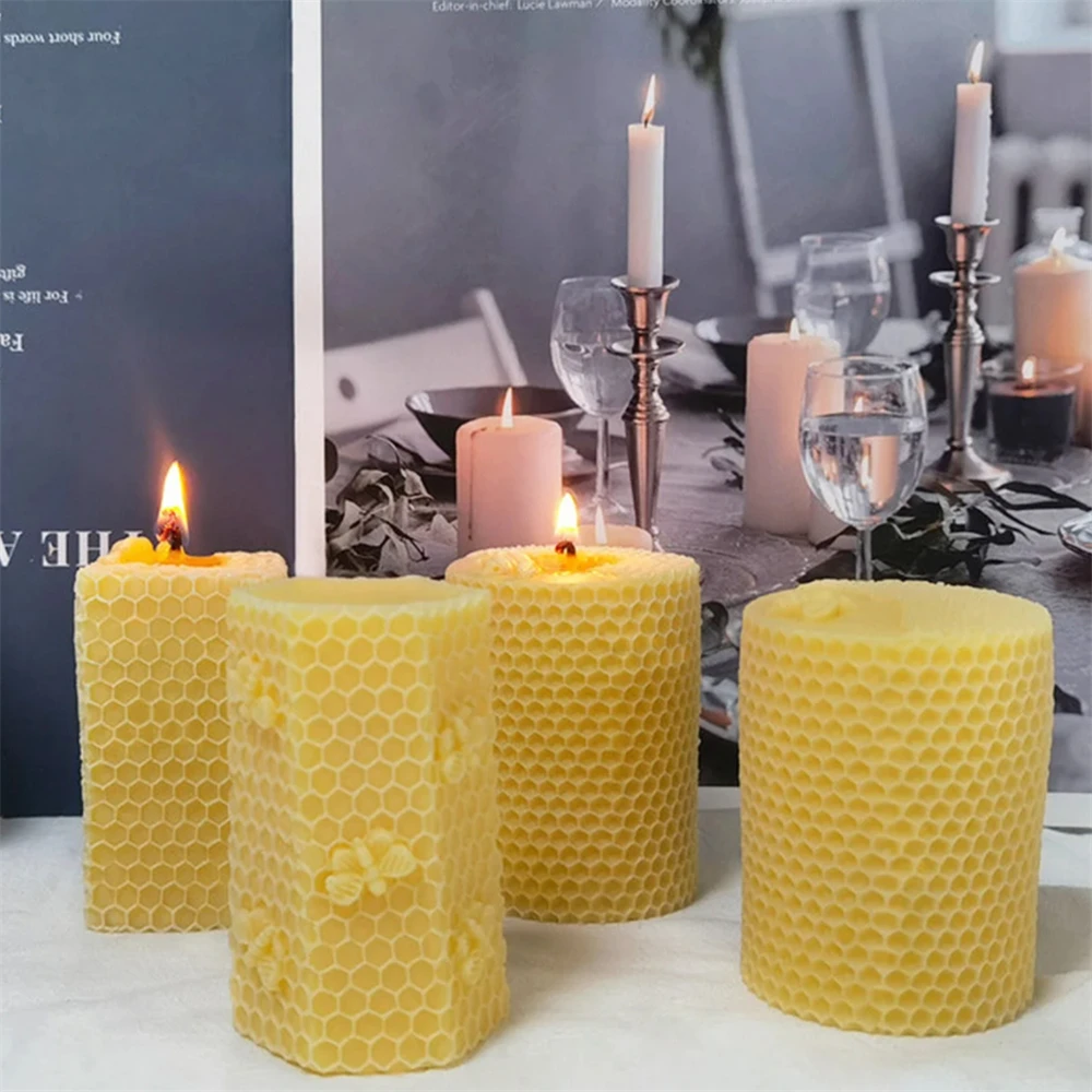 3D Bee Honeycomb Candle Molds Beehive Pillar Silicone Mold DIY Homemade Beeswax Scented Plaster Candle Soap Mold Home Decor