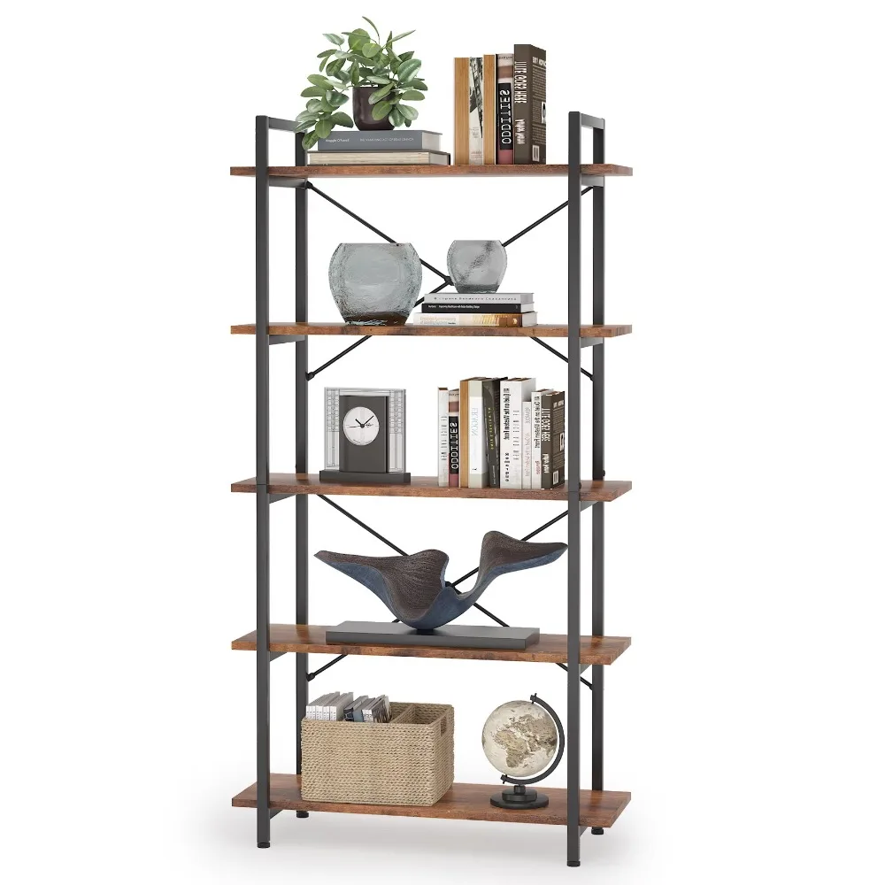 Tribesigns 5 Tier Brown Bookshelf Industrial Etagere Bookcase Wooden Rustic Tall Book Shelf for Living Room