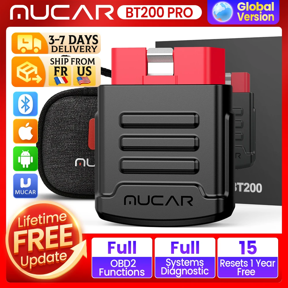 MUCAR BT200 PRO OBD2 Scanner Bluetooth Strumenti diagnostici per auto Olio SAS Reset Lettore di codici di scansione automatica VIN Sistema completo Diagnosi gratuito