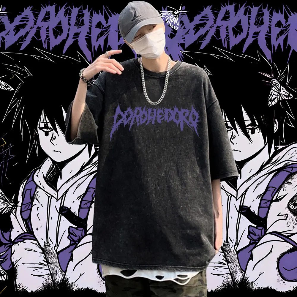 

Washed Vintage Anime Dorohedoro Nikaido Kaiman Double Sided Print T-shirt Men Women Gothic Horror Manga T Shirt Male Streetwear