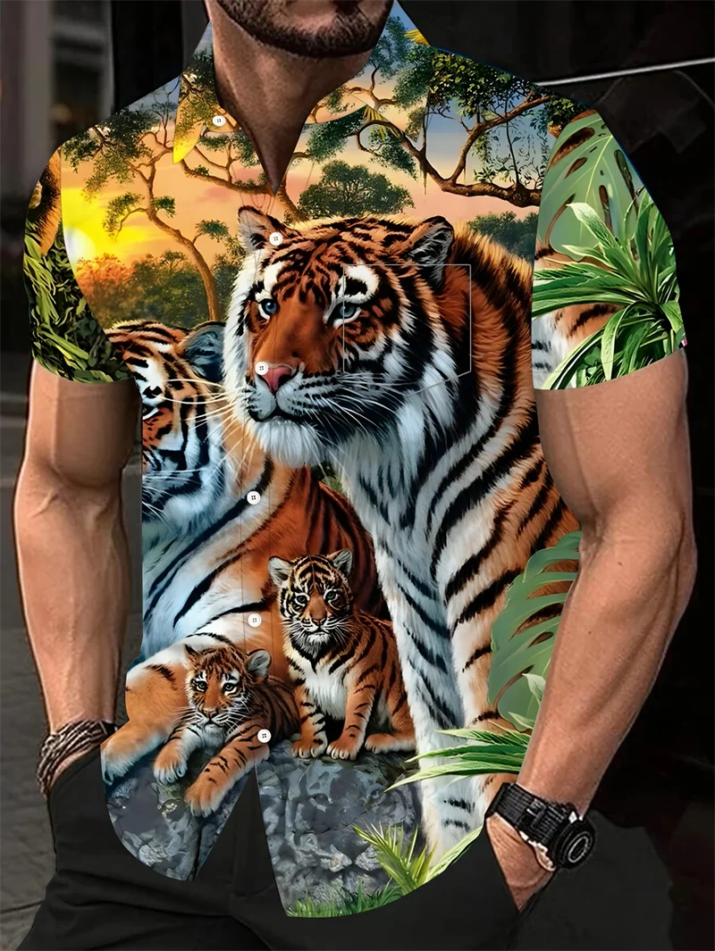 

Men's Tiger Shirt 3D Printed fashion animal pattern Short Sleeved tops vintage casual Men's Clothing Loose Hawaiian Shirts 2026