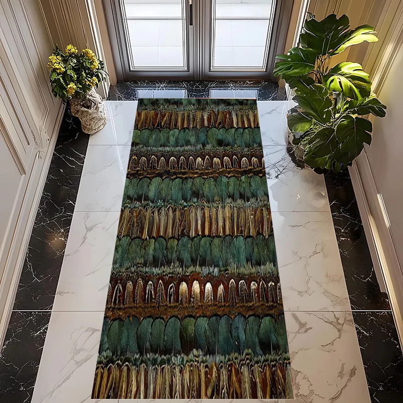Stylish Feather Inspired Long Runner Rug, Soft Non-Slip Floor Mat for Hallway Kitchen Bedroom Laundry Room Home Decor