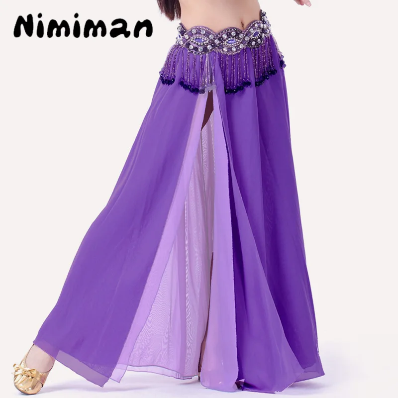 Belly Dance Personality Fashion Double-layer Split Chiffon Skirt Sexy Dance Skirt Stage Performance Daily Wear Suitable Adults