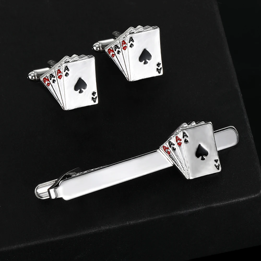 Personality Poker AAAA Cufflinks&Tie Clip Set For Men Shirt Suit Tuxedo Blouse Jewelry Accessories