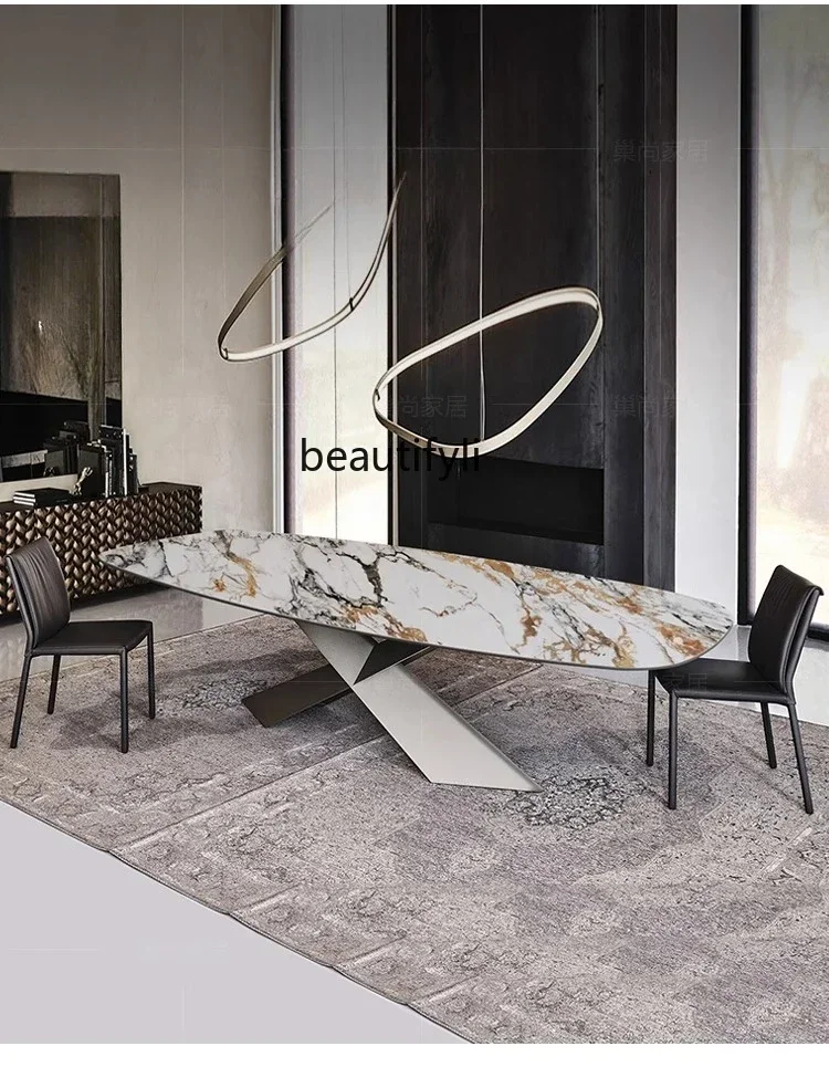 Light luxury rock slab dining table and chair combination household small apartment rectangular restaurant dining table2936