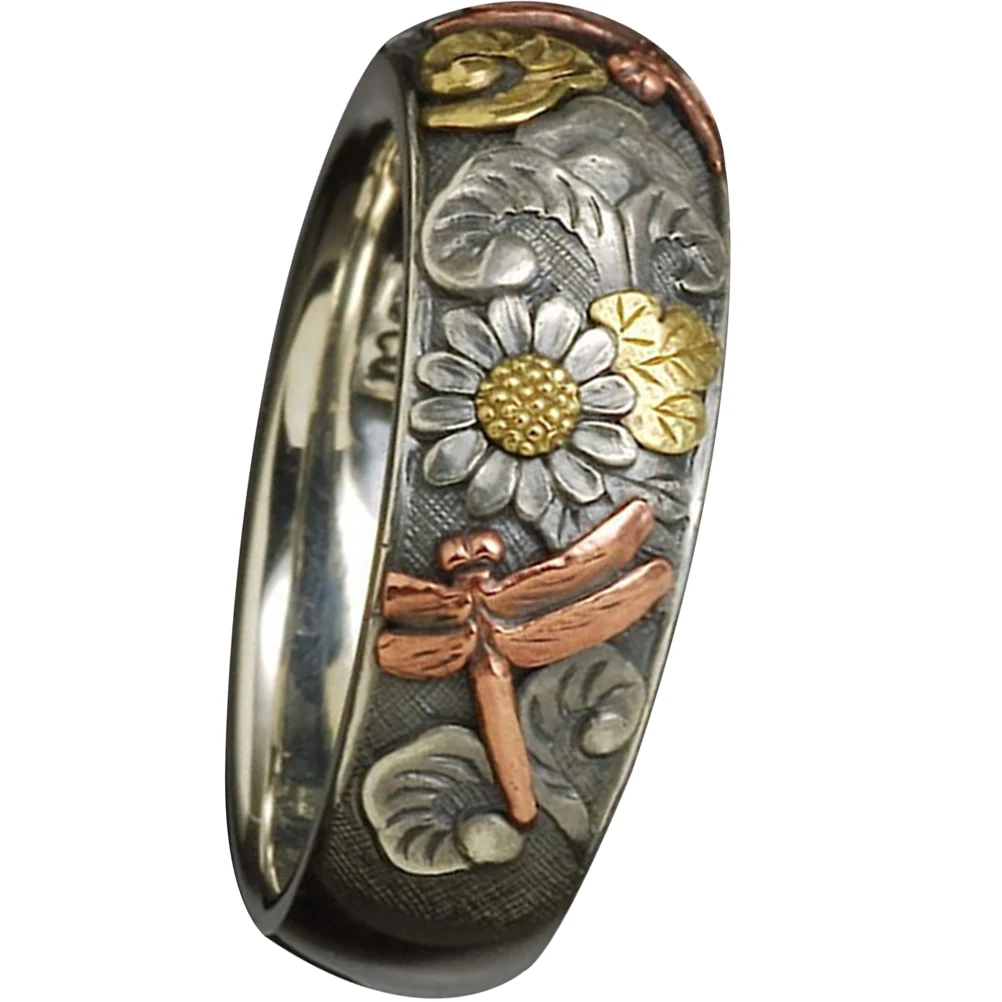 

Retro Carved Rings Vintage Dragonfly Flower Finger Jewelry for Women Girls Alloy Ring Decor Personalized Gifts