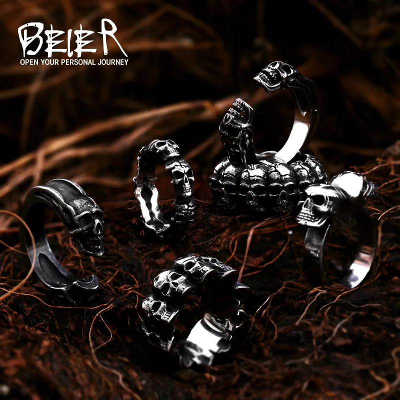 Beier New Store 316L Stainless Steel Ring High Quality Skull Punk Tail Ring For Men Fashion Jewelry LLBR8-373R