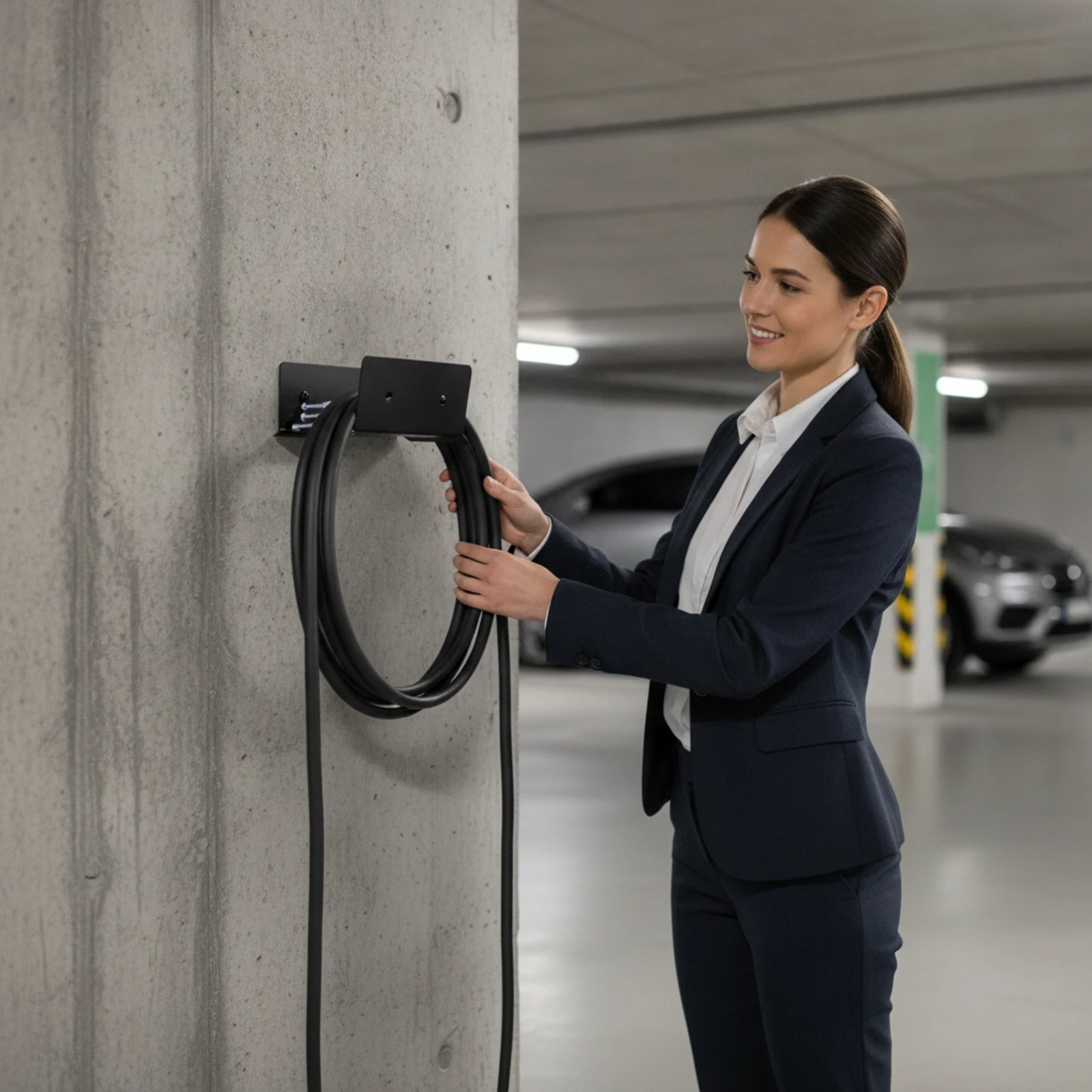 EV Cable Holder Sturdy Charging Cable Holder Wall Mount Stable Compact for Electric Vehicle Drivers, Garage