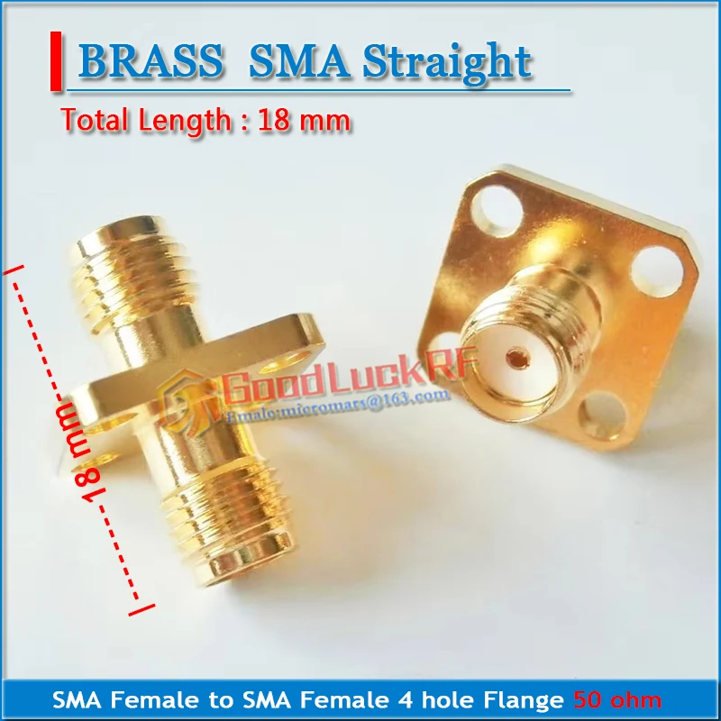 SMA Female to SMA Female 4 hole Flange Panel Mount Plug 18mm length Gold Plated Copper 50 ohm RF Connector Adapters