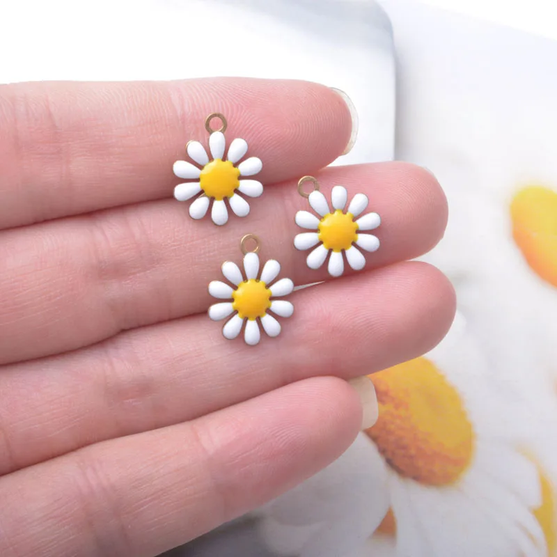10 Stück Kupfer-Charms mit beidseitiger Emaille-Blumenverzierung, Öltropfen-Design, kleine Anhänger für Ohrringe, Halsketten, Armbänder, DIY-Schmuckdekoration – Detail 5