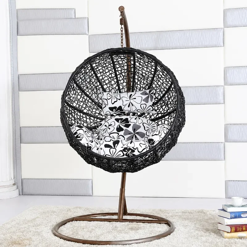 Outdoor Rattan Hanging Swing Chair Bird Nest Style Wicker Rocking Seat for Balcony Garden Patio Indoor Use Blue Color