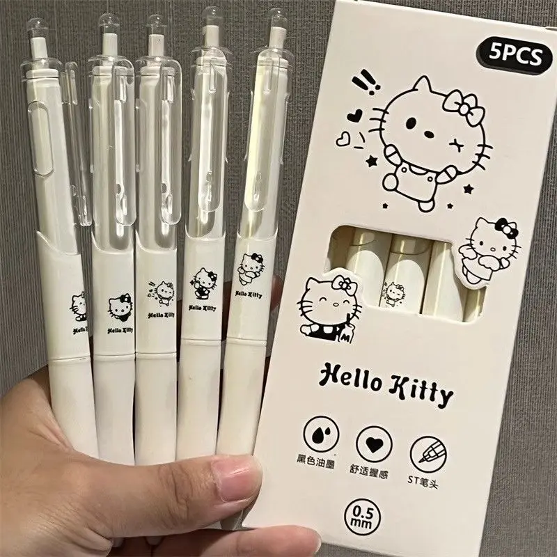 5Pcs Sanrio Hello Kitty Kawaii Acrylic Quick-Drying 0.5Mm Roller Pen Ink Liquid Rollerball Gel Pen Student  Signature Pen Gift