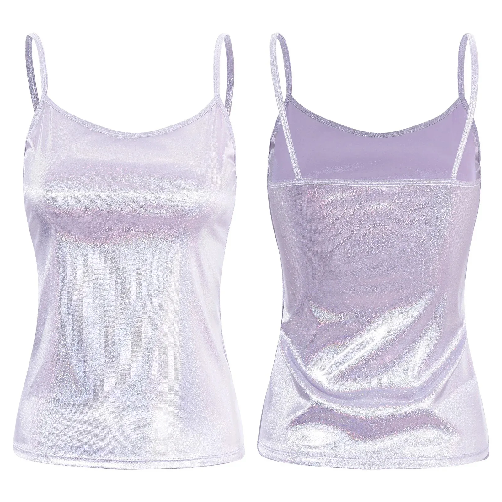 Women Metallic Tank Top Sleeveless Club Tanks Tops Ladies Racer