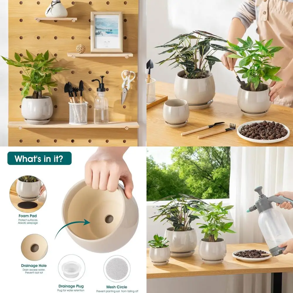 

Vancasso 3-pak Ceic Donuts, комнатные горшки 3,7/4,8/6,2 дюйма с блюдцами и дренажными отверстиями, горшки для цветов или комнатными растениями и