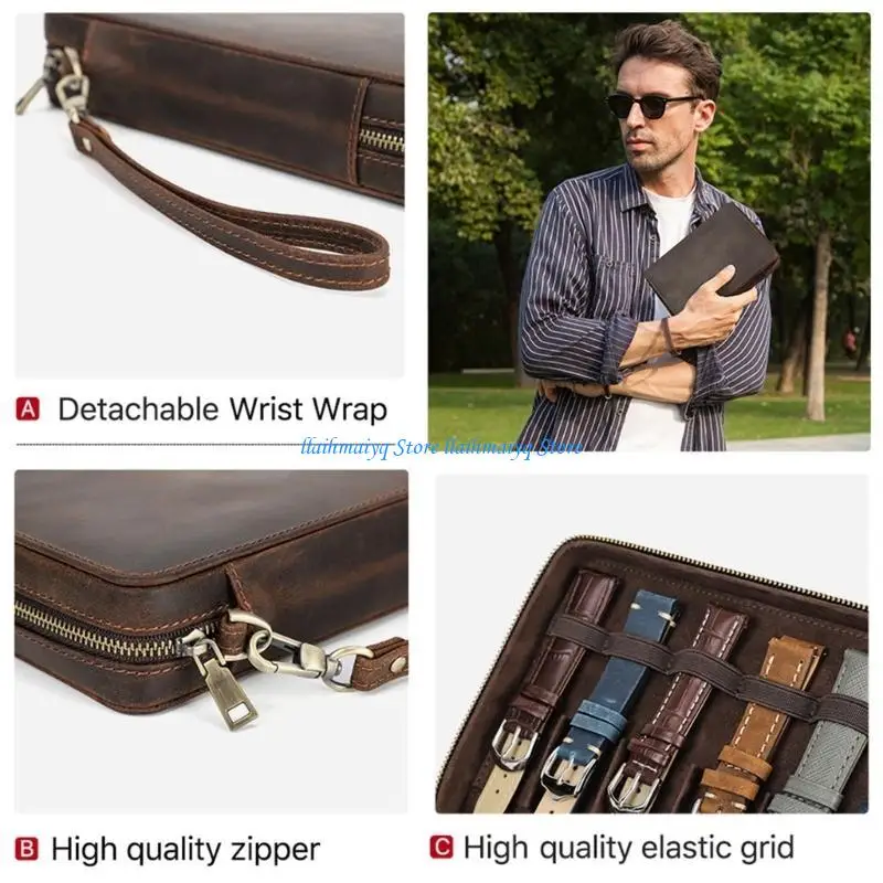 573B Stylish Watch Band Organizers Holds 12 Straps PU Leather Construction Travel
