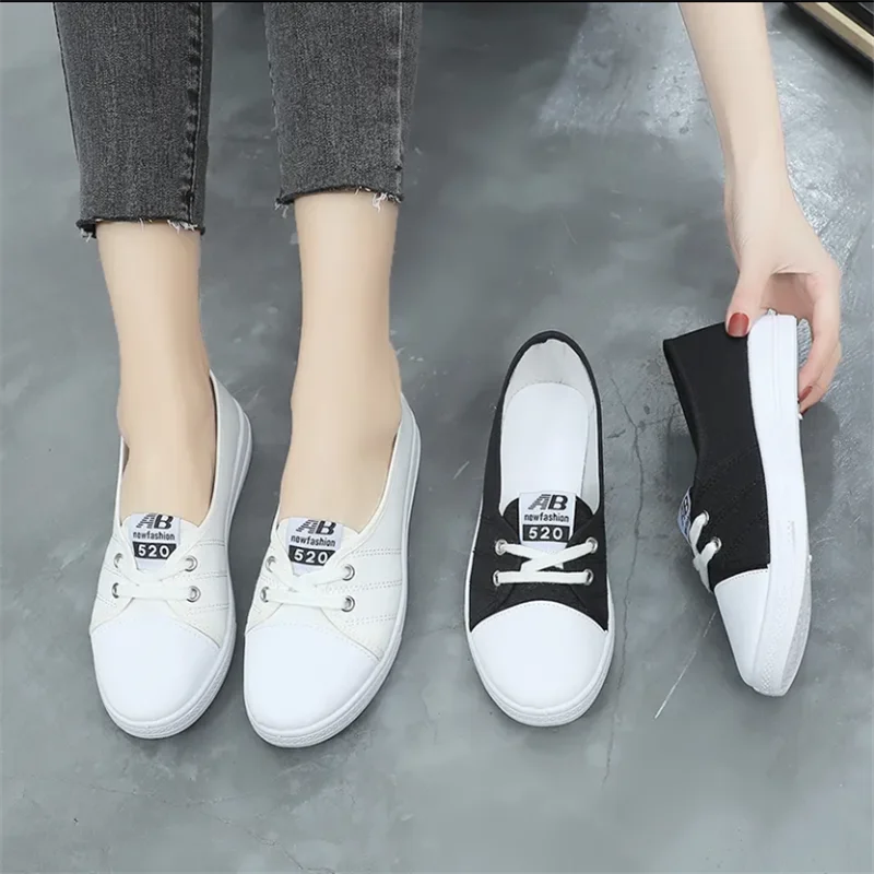 Women Canvas Shoes Soft Bottom Women\'s Shoes Shallow Flat Woman Shoes Leisure Sports White Non Slip Shoes Youth Women\'s Shoes