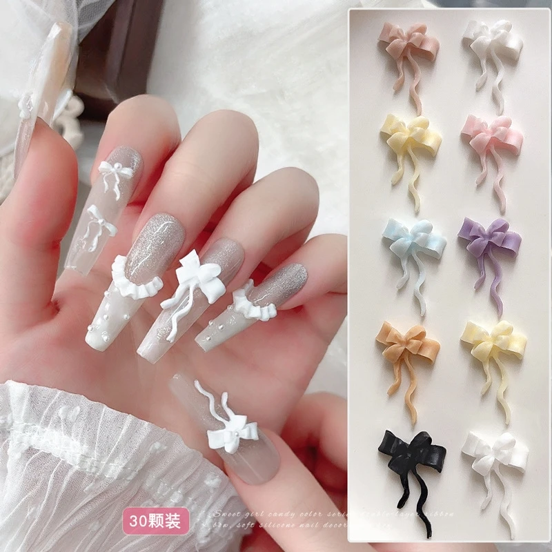 30 قطعة من سحر أظافر القوس بطبقة مزدوجة ثلاثية الأبعاد - أشرطة ساتان أنيقة في ظلال كلاسيكية وباستيل