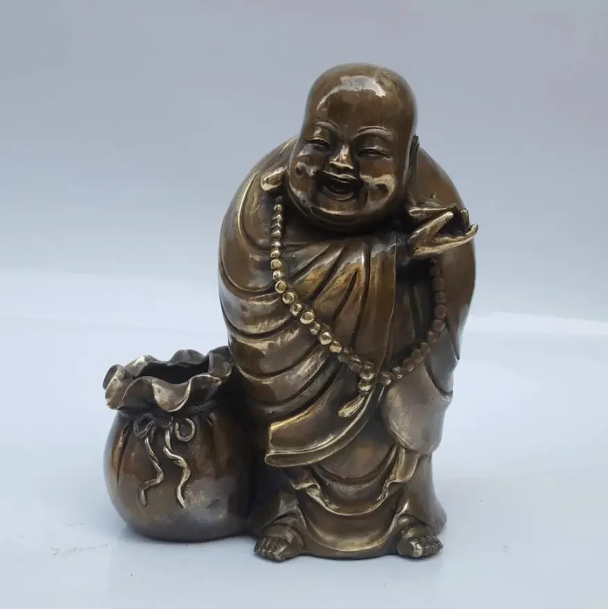 Pure copper Maitreya Buddha pen holder metal crafts pure copper Maitreya Buddha ornaments