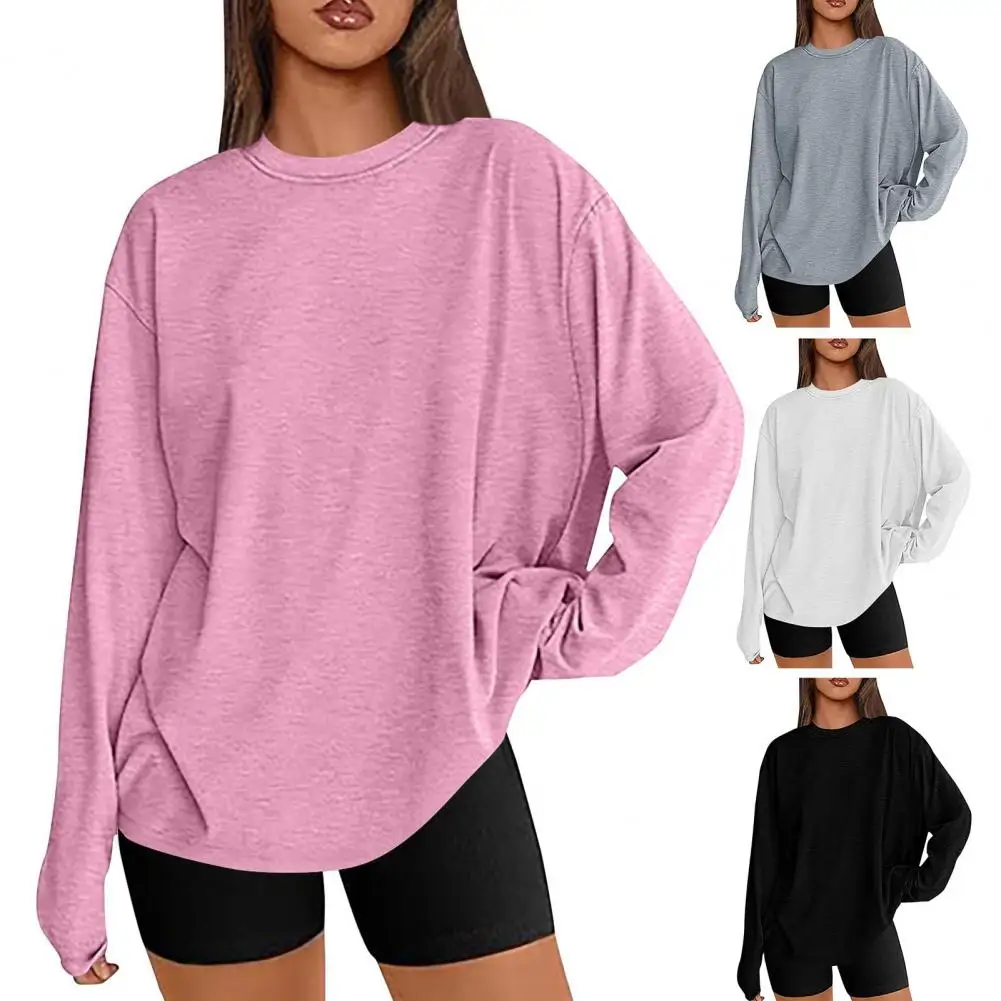 2025 Women Pullover Sweater Casual Round Neck Straight Long Sleeve Tops Commuter Pullovers Loose Fit Pullover Tops Soft Stretchy