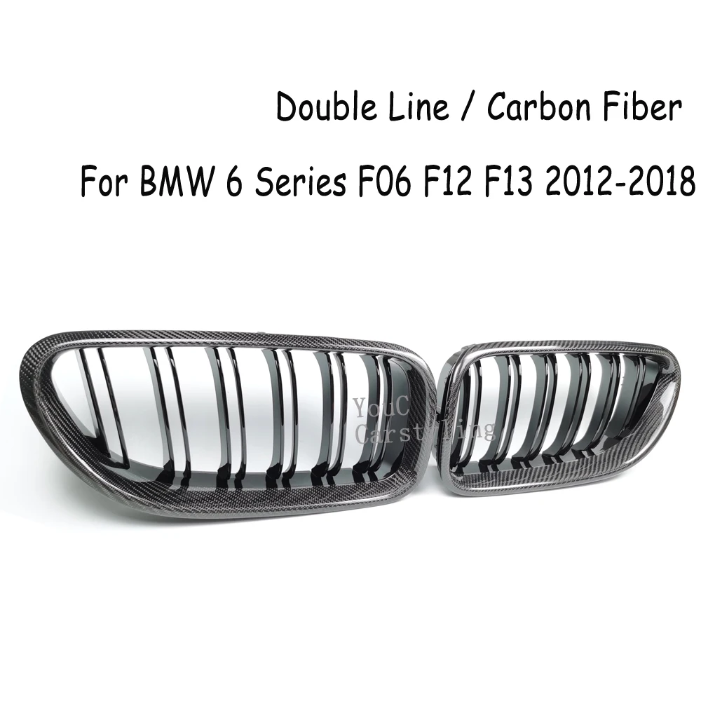 M6 F06 Real Carbon Fiber +ABS Double Line Grills Front Bumper Grille For BMW 6 Series F06 M6 F12 F13 2012-2018 630i 640i 650i