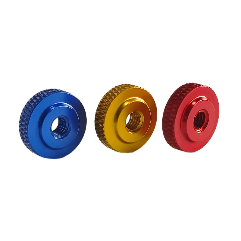 10pcs Thin Model with Step Knurled Pattern Hand Screw Nut M3M4M5 Aluminum Alloy Hand Screwed Adjustment Nut Oxidized Multi-color