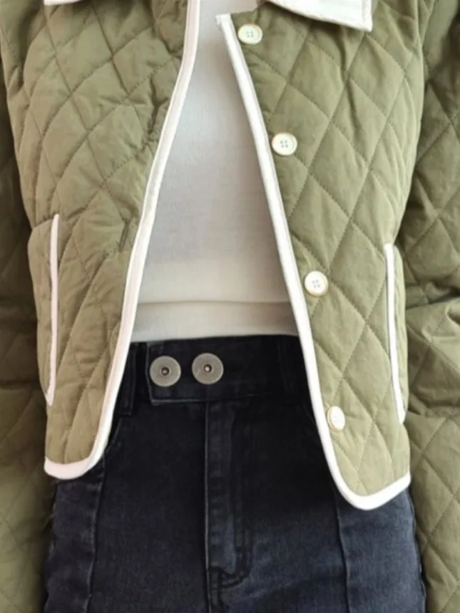 Faionable ort Cotton Jaet Damen Chic Small Collar Bubble Sve Color Blo Oberbekleidung Pendeln Sle Single Button